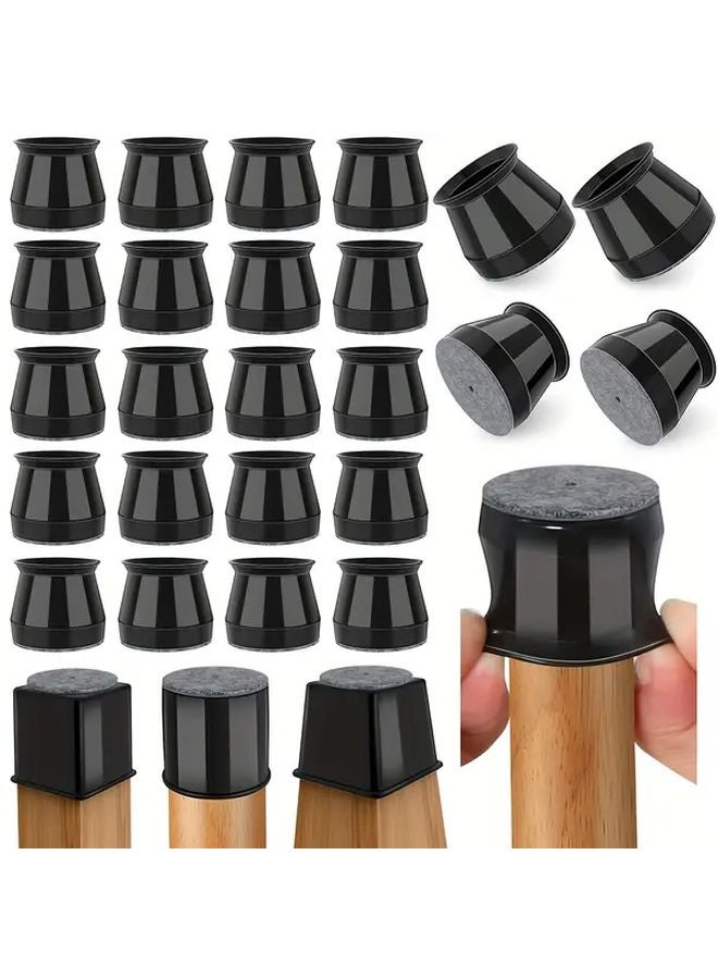 Large 24 Pack Black Chair Leg Protectors With Gray Base Non Slip Scratch Free Furniture Pads - Image 1